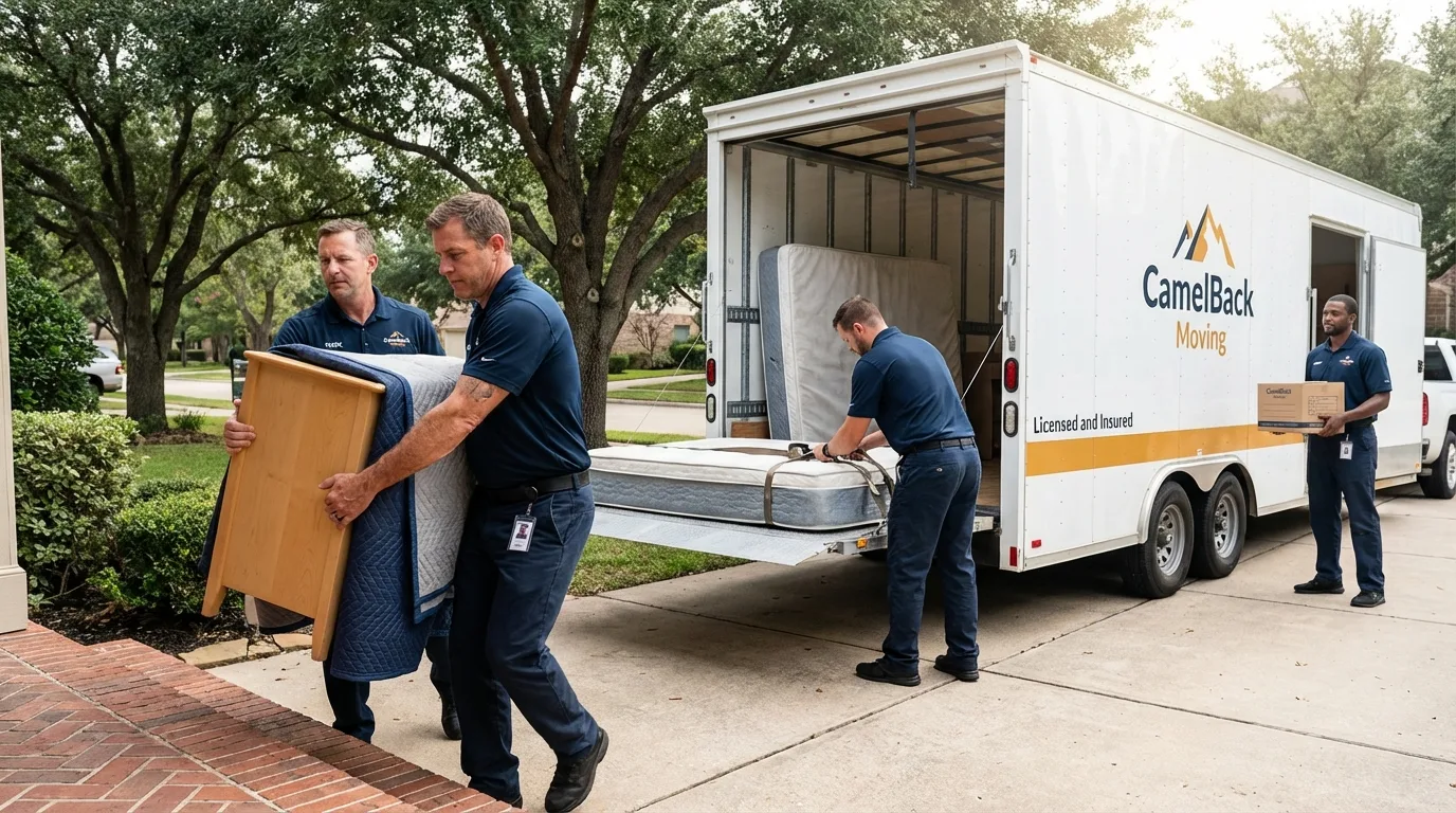Crew loading residential truck for cross-state move from Redfield, AR